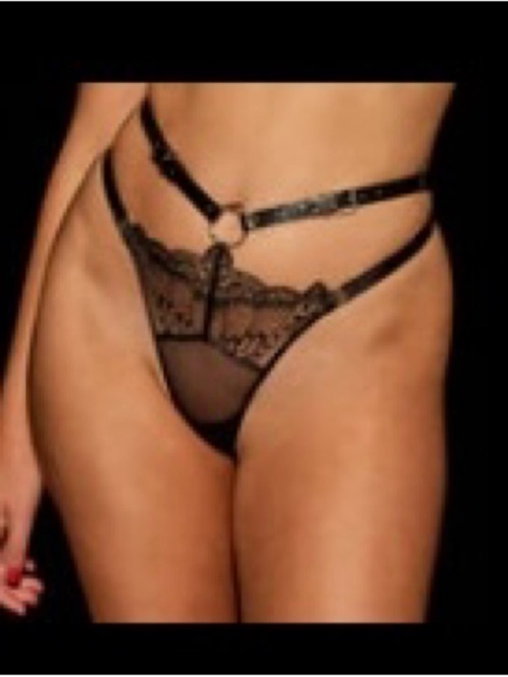 Honey Birdette Black Lace Strappy Thong